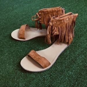 Wild Diva Lounge Tan Fringe Sandals
